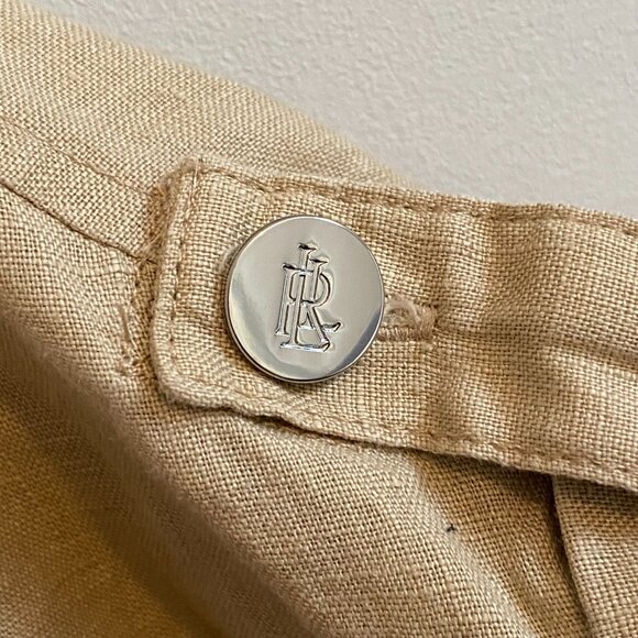 Ralph Lauren 100% Linen Shirt Dress Khaki Midi Safari Old Money Logo Buttons - Picture 5 of 11